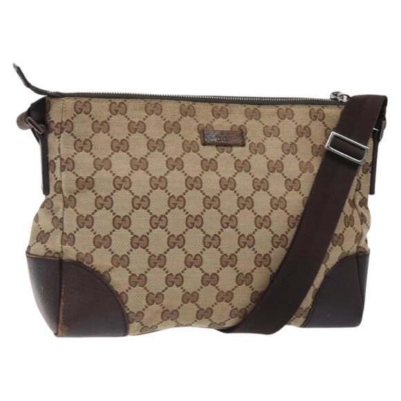 GUCCI GG Canvas Shoulder Bag Beige Silver 114273 Auth gh243 - Picture 1 of 16